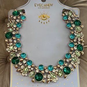 Eyecandy LA Los Angeles blue green collar bib statement necklace eye candy